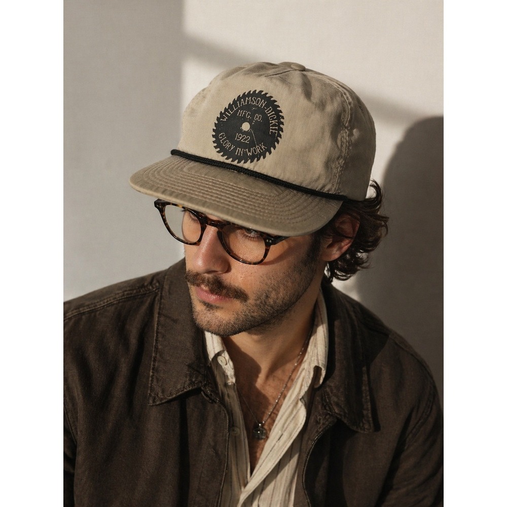 Dickies Williamson-Dickie Mfg Co Glory In Work Snapback Hat Tan Khaki Rope Cap - Picture 2 of 5